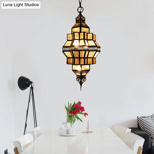 Golden Lantern Amber Glass Chandelier - 4-Light Hanging Lamp Perfect For Restaurants