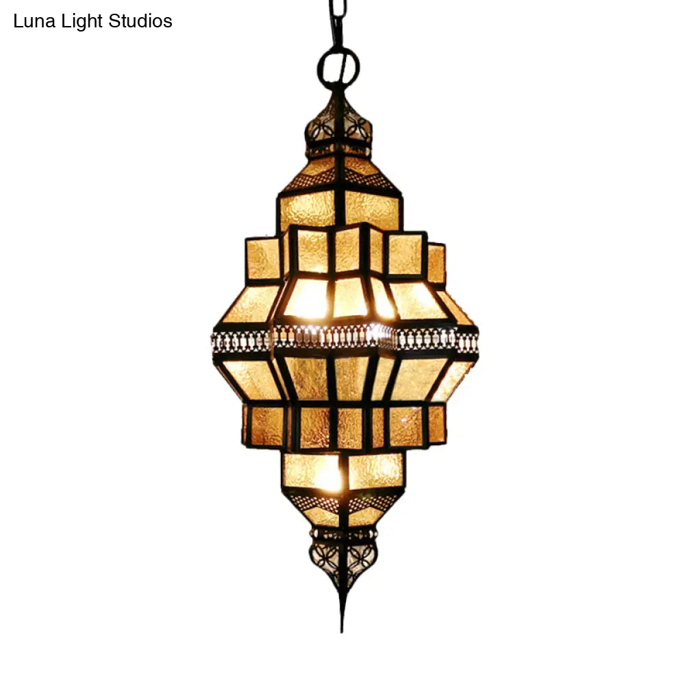 Golden Lantern Amber Glass Chandelier - 4-Light Hanging Lamp Perfect For Restaurants