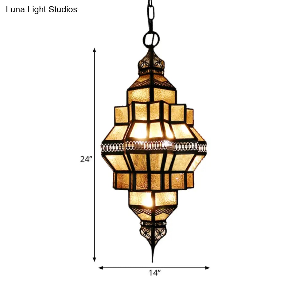 Golden Lantern Amber Glass Chandelier - 4-Light Hanging Lamp Perfect For Restaurants