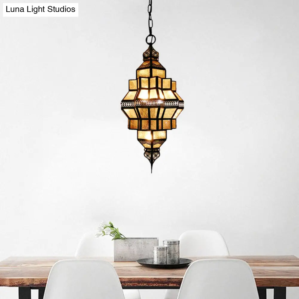 Golden Lantern Amber Glass Chandelier - 4-Light Hanging Lamp Perfect For Restaurants