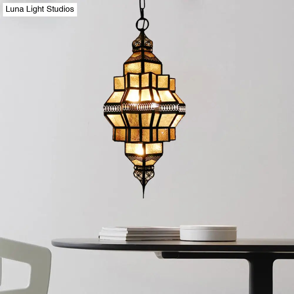 Golden Lantern Amber Glass Chandelier - 4-Light Hanging Lamp Perfect For Restaurants