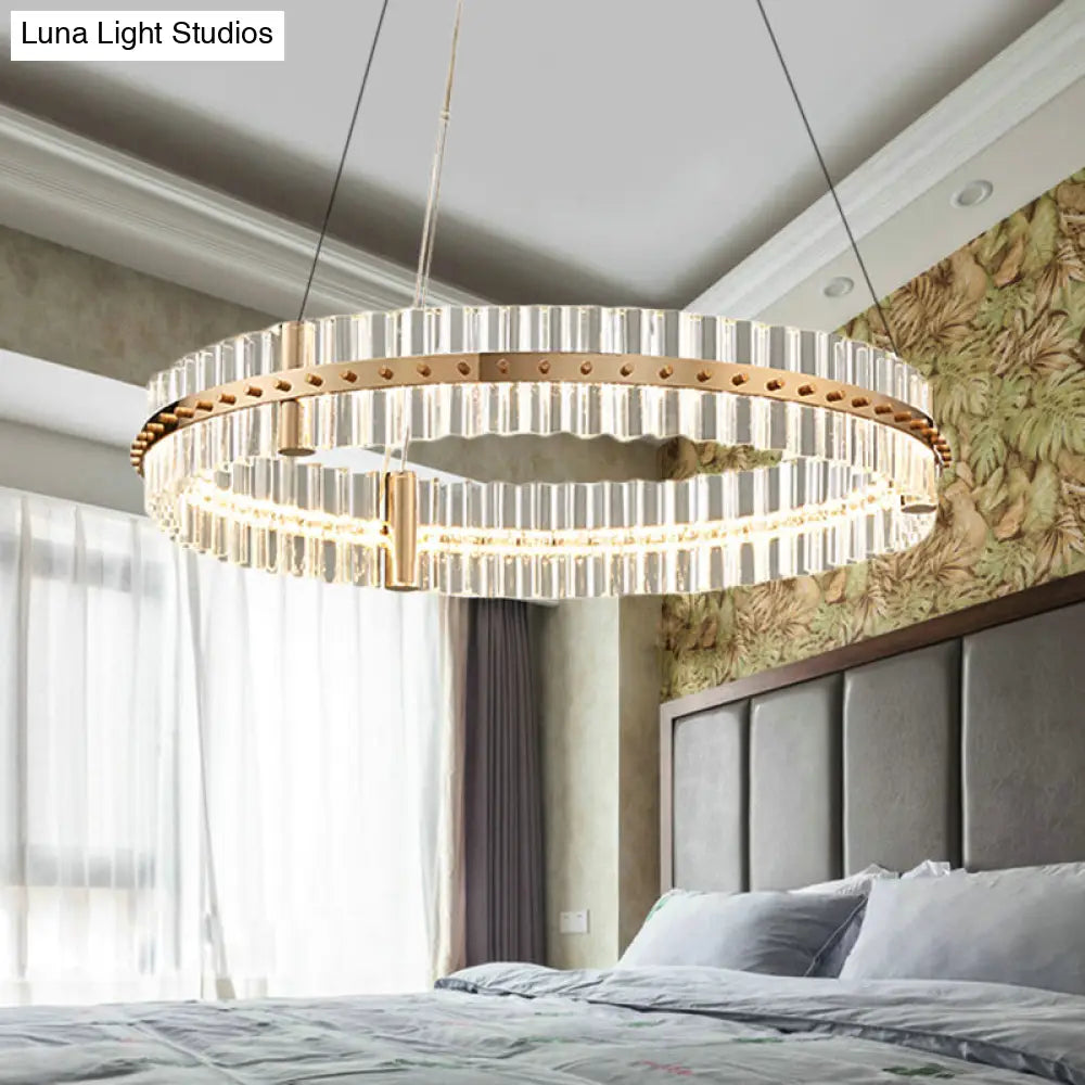 Modern Led Crystal Chandelier Bedroom Pendant Light - Circle Design Clear & Golden