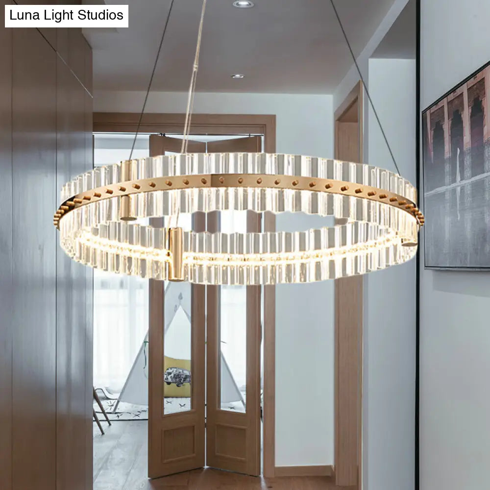 Modern Led Crystal Chandelier Bedroom Pendant Light - Circle Design Clear & Golden Gold