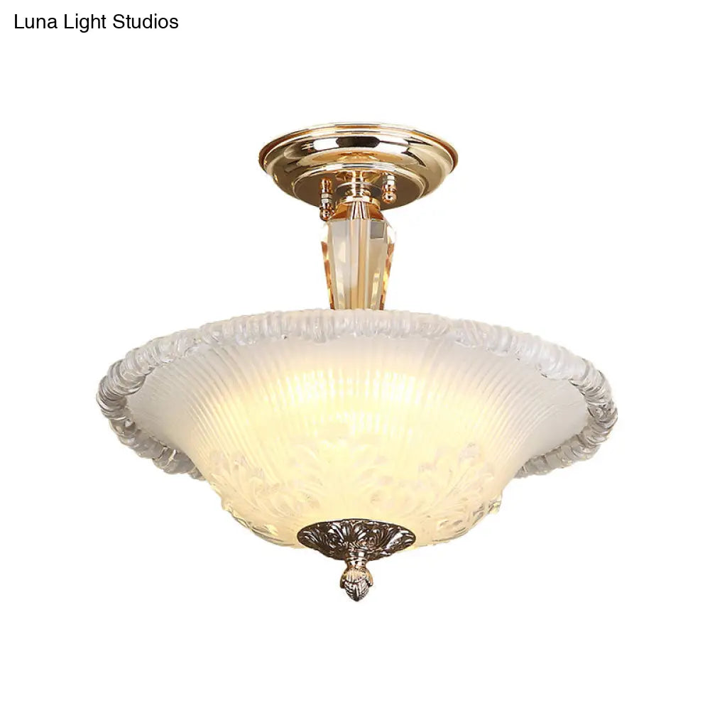 Golden Led Bowl Ceiling Light With Simple White/Yellow Crystal - Ideal For Hallway