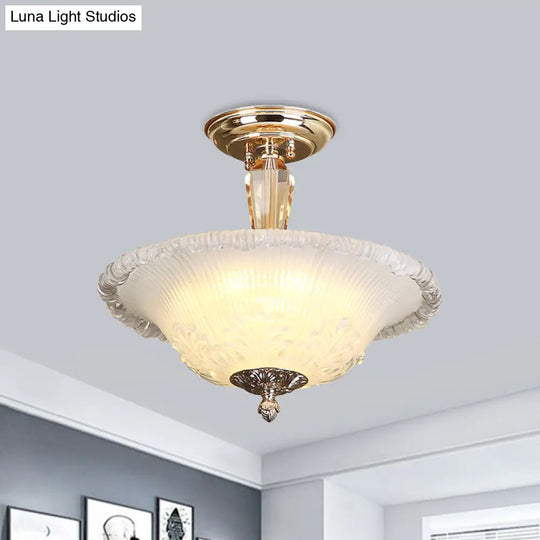 Golden Led Bowl Ceiling Light With Simple White/Yellow Crystal - Ideal For Hallway