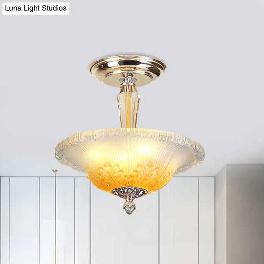 Golden Led Bowl Ceiling Light With Simple White/Yellow Crystal - Ideal For Hallway