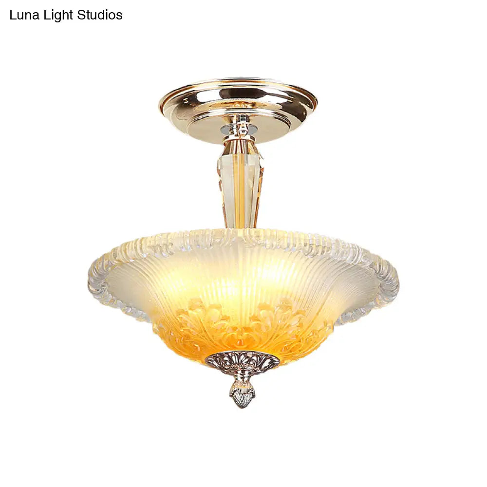 Golden Led Bowl Ceiling Light With Simple White/Yellow Crystal - Ideal For Hallway