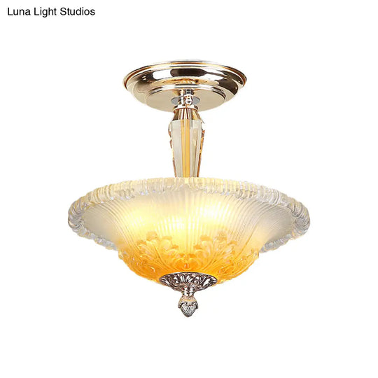 Golden Led Bowl Ceiling Light With Simple White/Yellow Crystal - Ideal For Hallway