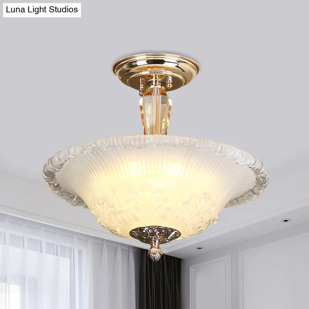 Golden Led Bowl Ceiling Light With Simple White/Yellow Crystal - Ideal For Hallway