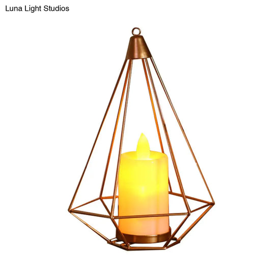 Golden Led Candle Style Table Lamp With Fun Cage Design For Kids Nightstand