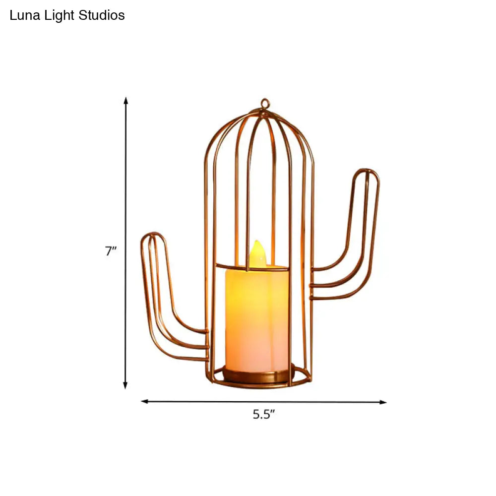 Golden Led Candle Style Table Lamp With Fun Cage Design For Kids Nightstand