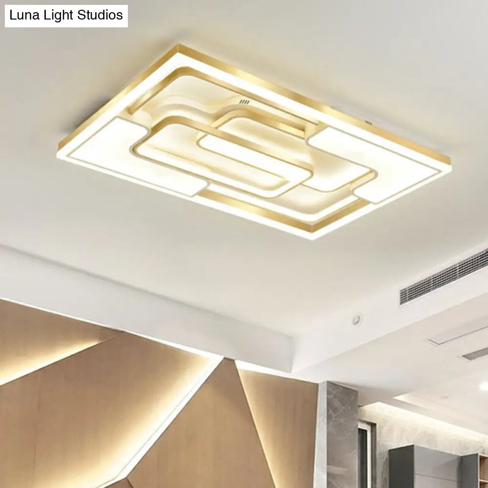 Golden Led Flush Mount Ceiling Light With Metallic Frame - Modern Lighting For Living Room