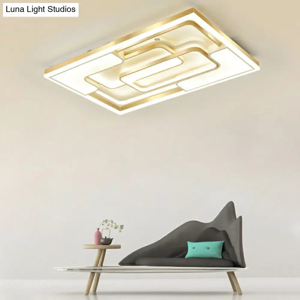 Golden Led Flush Mount Ceiling Light With Metallic Frame - Modern Lighting For Living Room