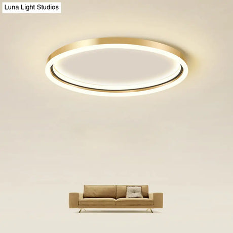 Golden Led Flush Mounted Lamp For Bedroom - Simplicity Aluminum Ring Ceiling Mount Light