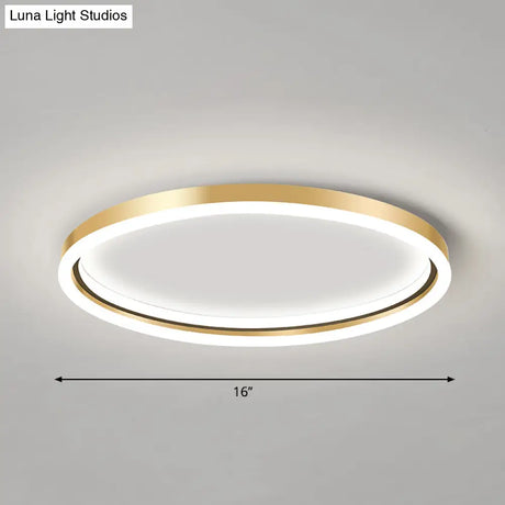 Golden Led Flush Mounted Lamp For Bedroom - Simplicity Aluminum Ring Ceiling Mount Light