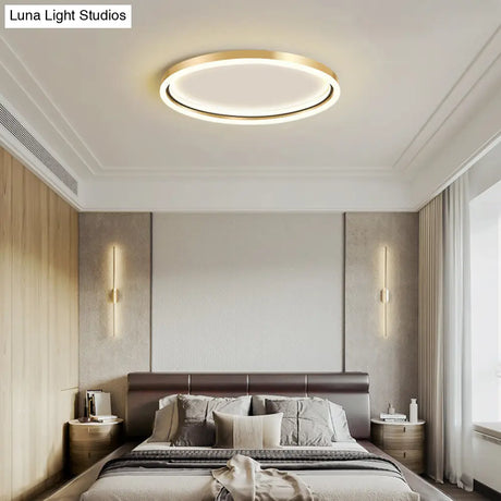 Golden LED Flush Mounted Lamp for Bedroom - Simplicity Aluminum Ring Ceiling Flush Mount Light