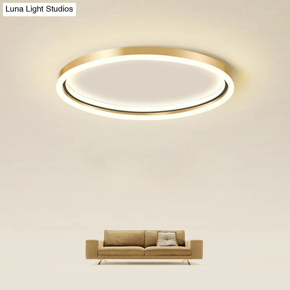 Golden Led Flush Mounted Lamp For Bedroom - Simplicity Aluminum Ring Ceiling Mount Light Gold / 16