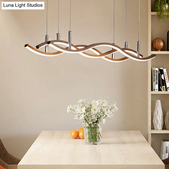 Golden Led Pendant Chandelier With Wavy Design - 22’/27’/41’ Wide Acrylic White/Warm Light