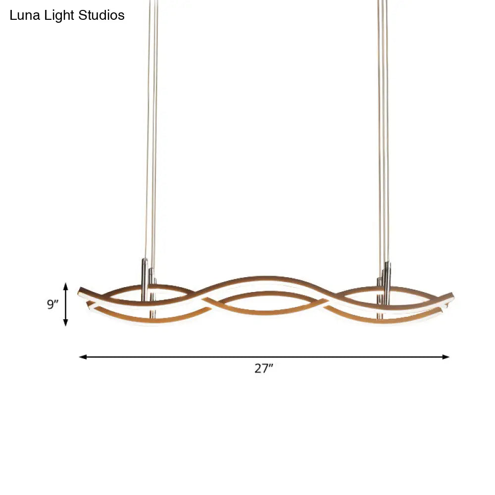 Golden Led Pendant Chandelier With Wavy Design - 22’/27’/41’ Wide Acrylic White/Warm Light