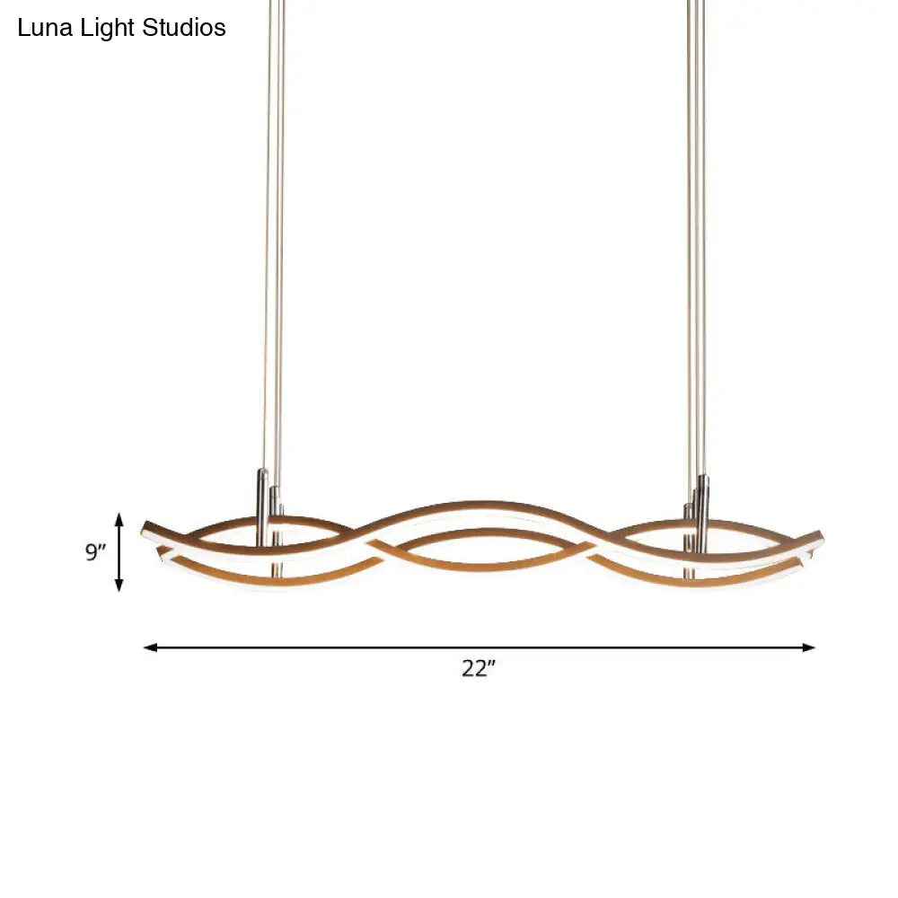 Golden Led Pendant Chandelier With Wavy Design - 22’/27’/41’ Wide Acrylic White/Warm Light