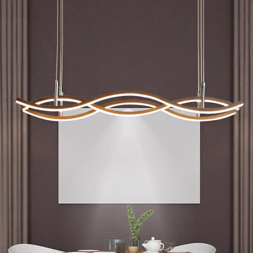 Golden Led Pendant Chandelier With Wavy Design - 22’/27’/41’ Wide Acrylic White/Warm Light