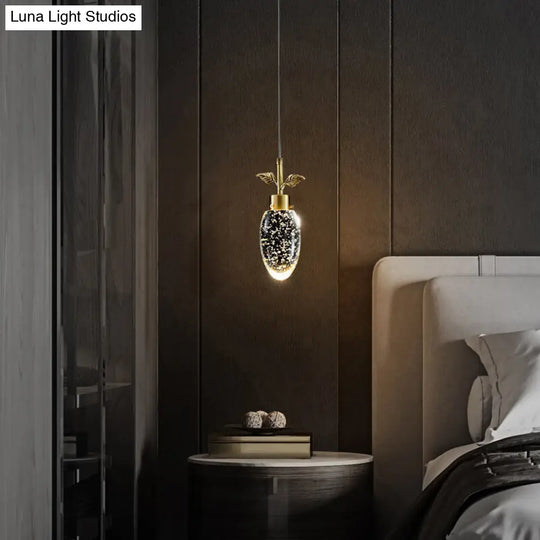 Golden Seedy Crystal Led Pendant Light For Bedroom - Simple Style Suspension Lamp Gold