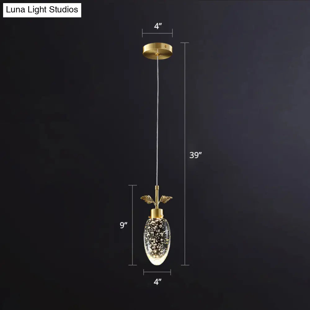 Golden Seedy Crystal Led Pendant Light For Bedroom - Simple Style Suspension Lamp