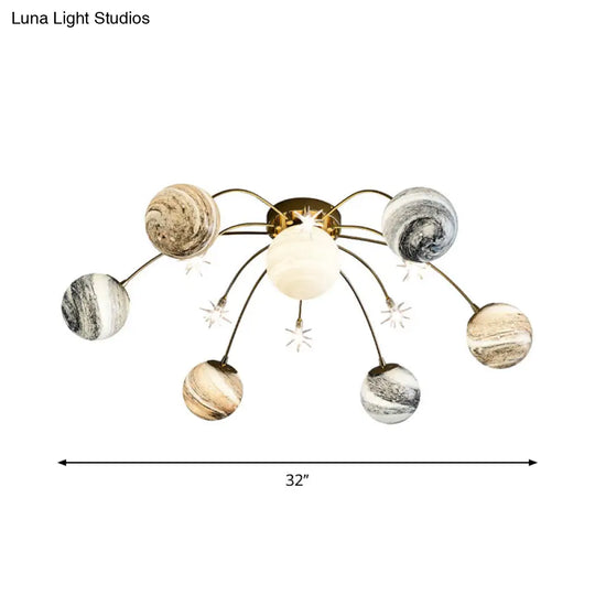 Golden Led Semi Flush Mount For Kids Bedroom Ceiling Lighting