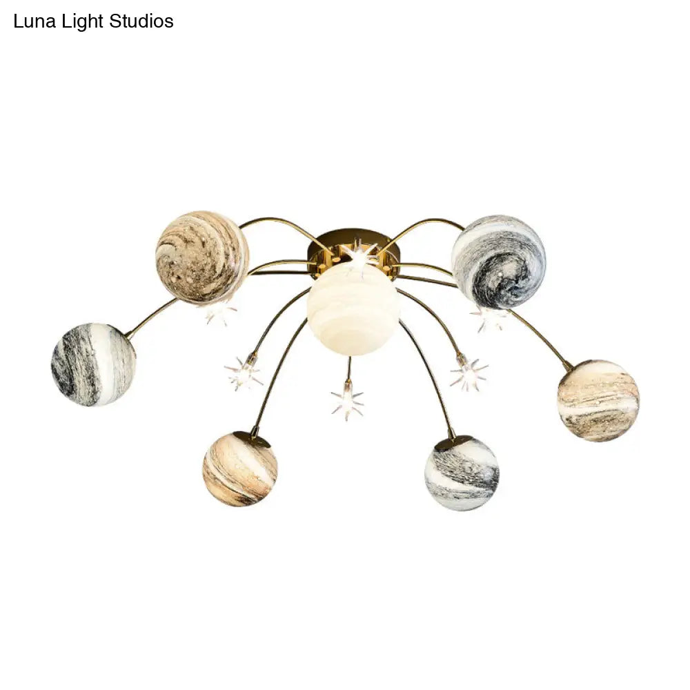 Golden Led Semi Flush Mount For Kids Bedroom Ceiling Lighting