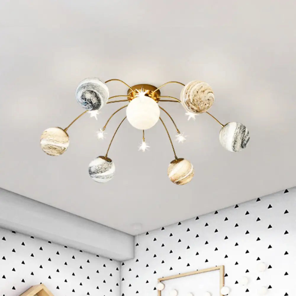 Golden Led Semi Flush Mount For Kids Bedroom Ceiling Lighting Gold