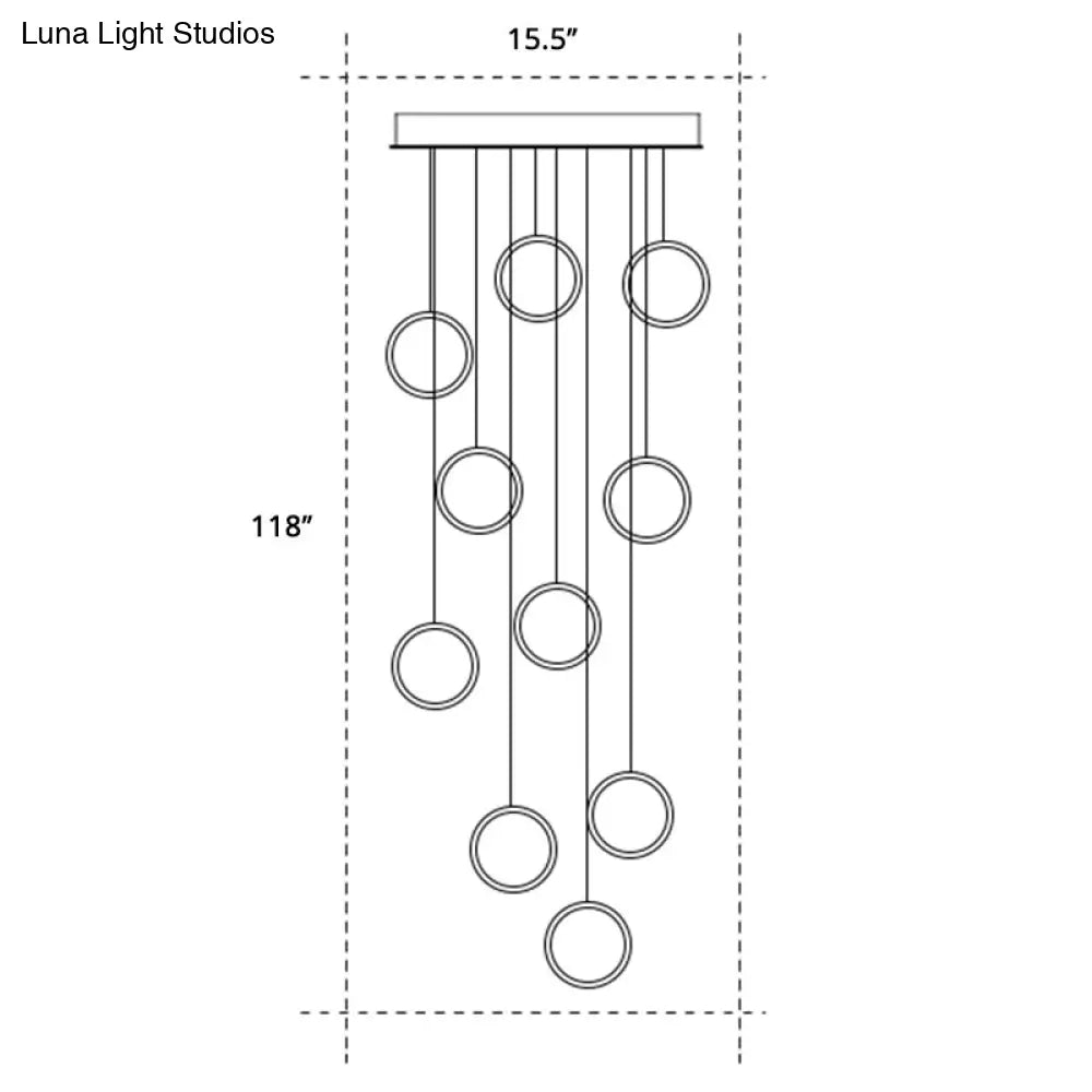 Golden Metallic Halo Pendant Light - Minimalistic Led Suspension For Stairway