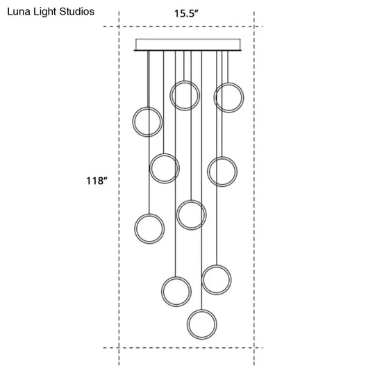 Golden Metallic Halo Pendant Light - Minimalistic Led Suspension For Stairway