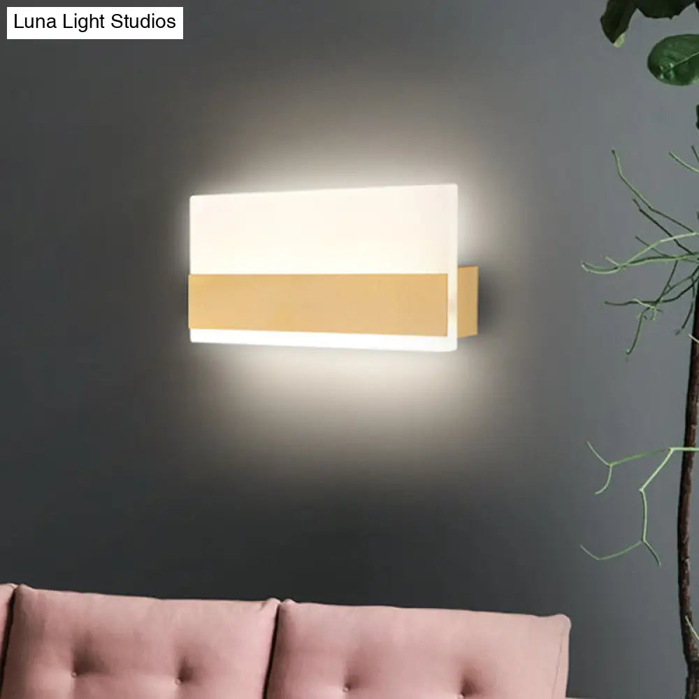 Golden Led Wall Sconce: Simplicity Cuboid Design Acrylic White/Warm Light