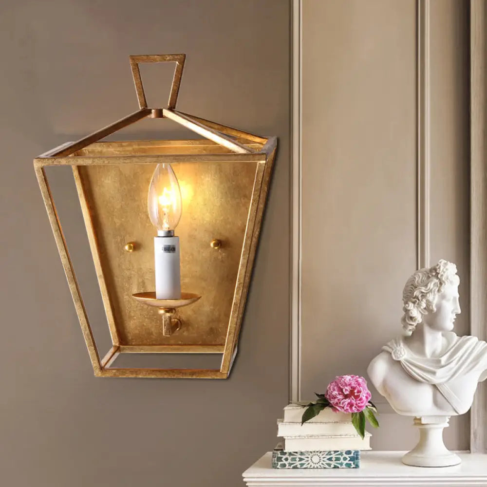 Golden Metal Candle Wall Sconce: Traditional Single Head Bedroom Lighting Gold