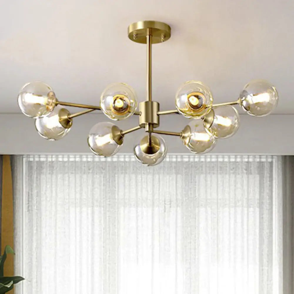 Golden Metal Chandelier With Amber Glass Shade - Modern Hanging Ceiling Light 9 / Gold