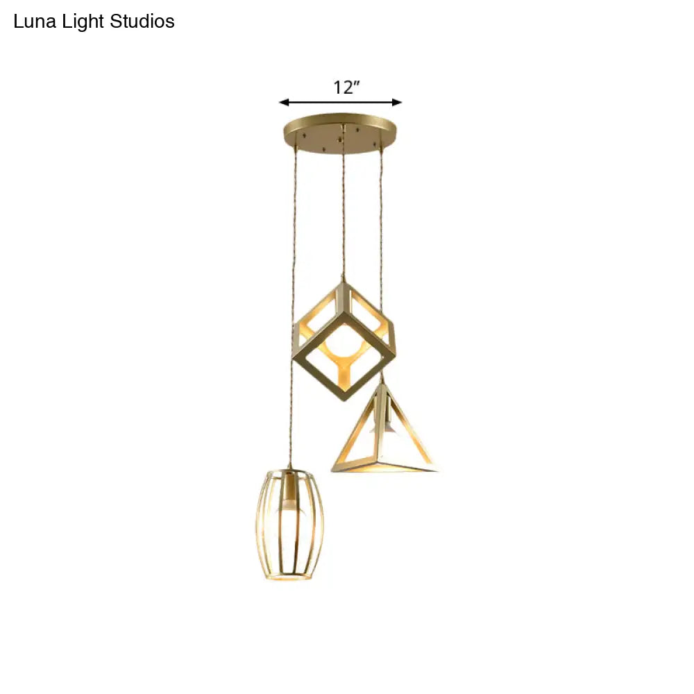 Golden Metal Farmhouse Hanging Lamp With 3 Lights: Stylish Living Room Suspended Light