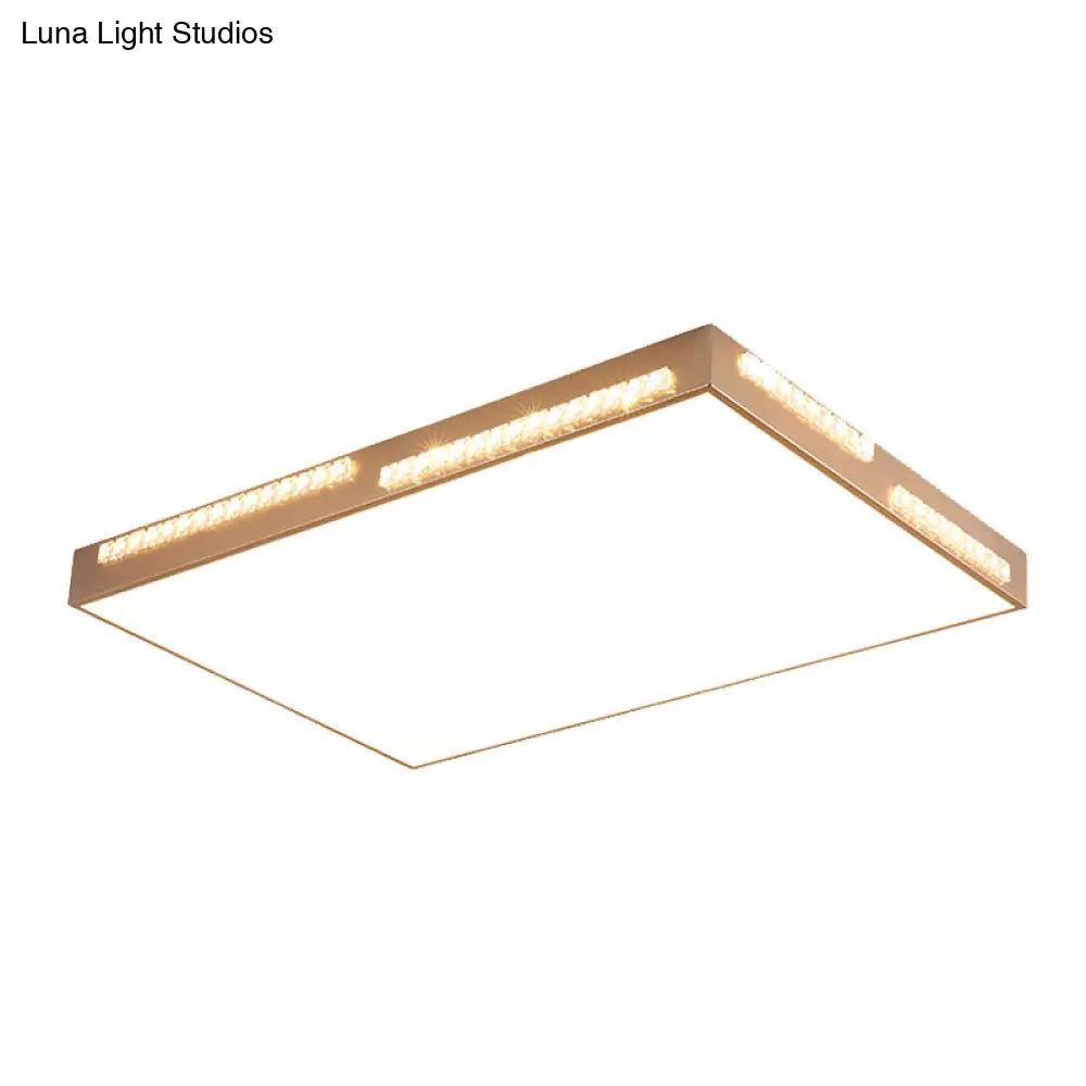 Golden Metal Led Flushmount Ceiling Lamp With Crystal Accents - Simple Square/Rectangular Design