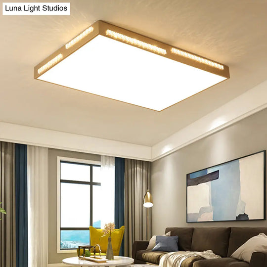 Golden Metal Led Flushmount Ceiling Lamp With Crystal Accents - Simple Square/Rectangular Design