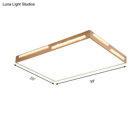 Golden Metal Led Flushmount Ceiling Lamp With Crystal Accents - Simple Square/Rectangular Design