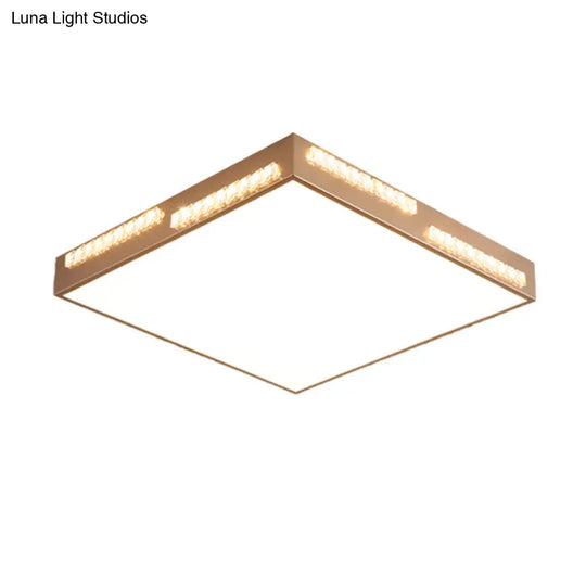 Golden Metal Led Flushmount Ceiling Lamp With Crystal Accents - Simple Square/Rectangular Design