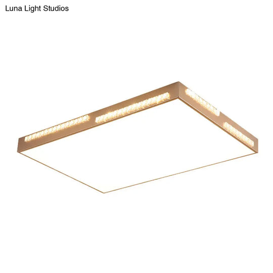 Golden Metal Led Flushmount Ceiling Lamp With Crystal Accents - Simple Square/Rectangular Design