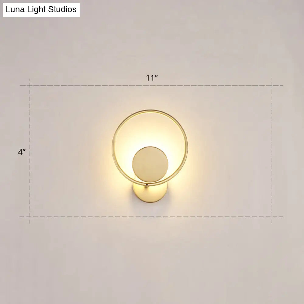 Golden Metal Led Sconce: Stylish Round Wall Mounted Lamp For Bedrooms