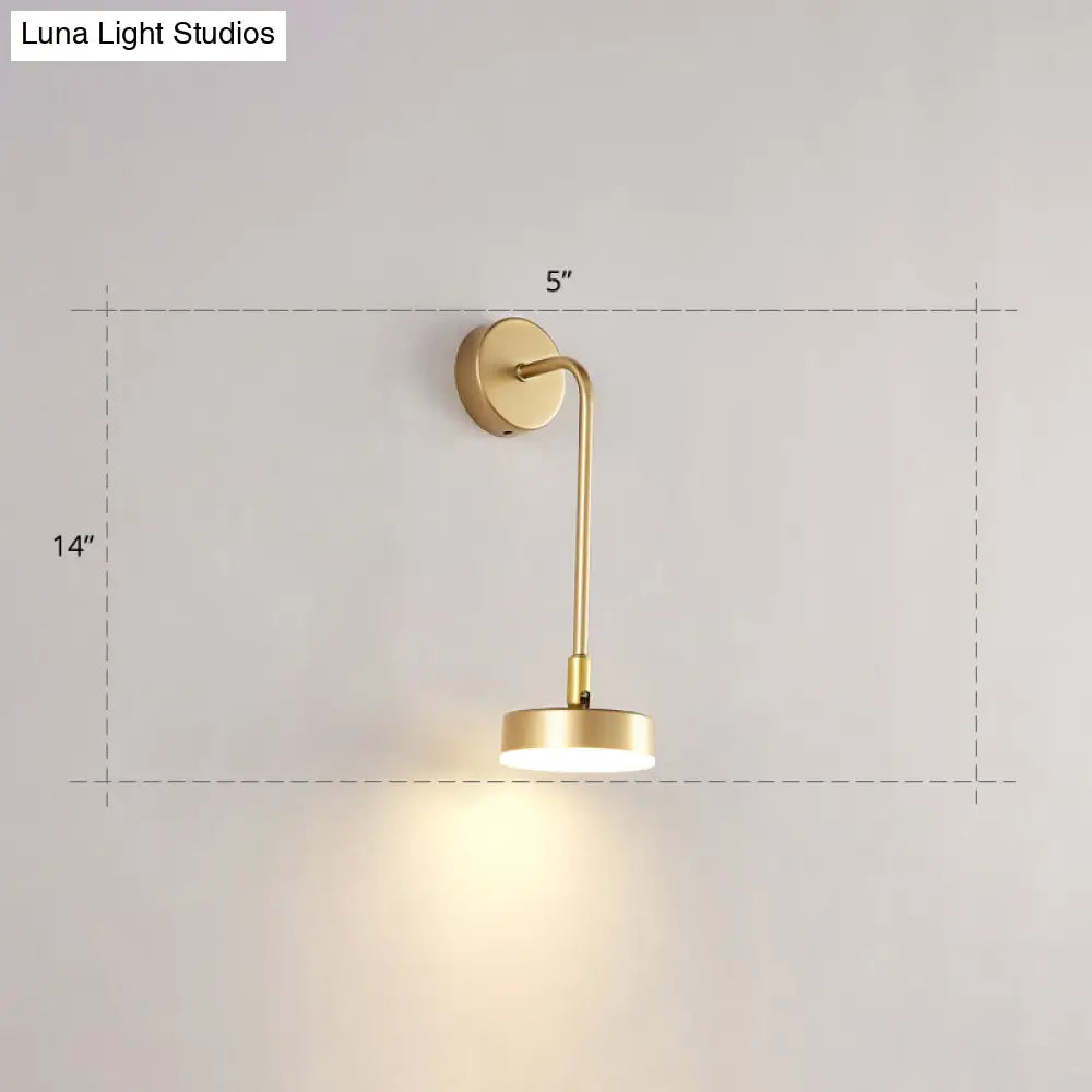 Golden Metal Led Sconce: Stylish Round Wall Mounted Lamp For Bedrooms