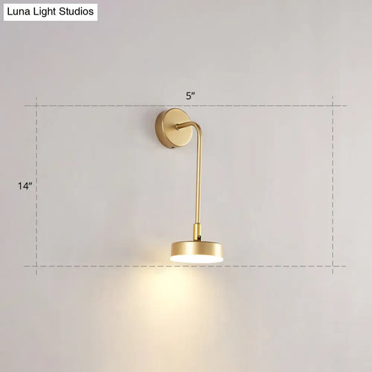 Golden Metal Led Sconce: Stylish Round Wall Mounted Lamp For Bedrooms