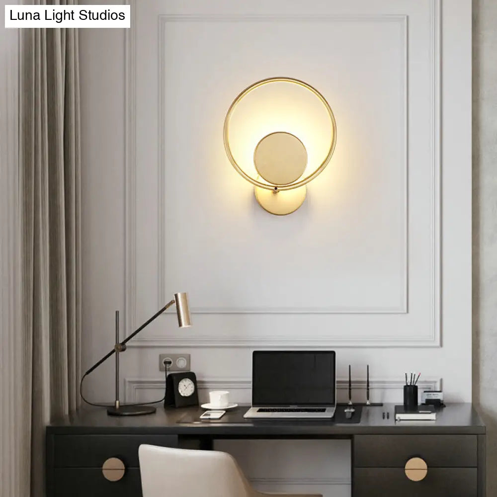 Golden Metal Led Sconce: Stylish Round Wall Mounted Lamp For Bedrooms