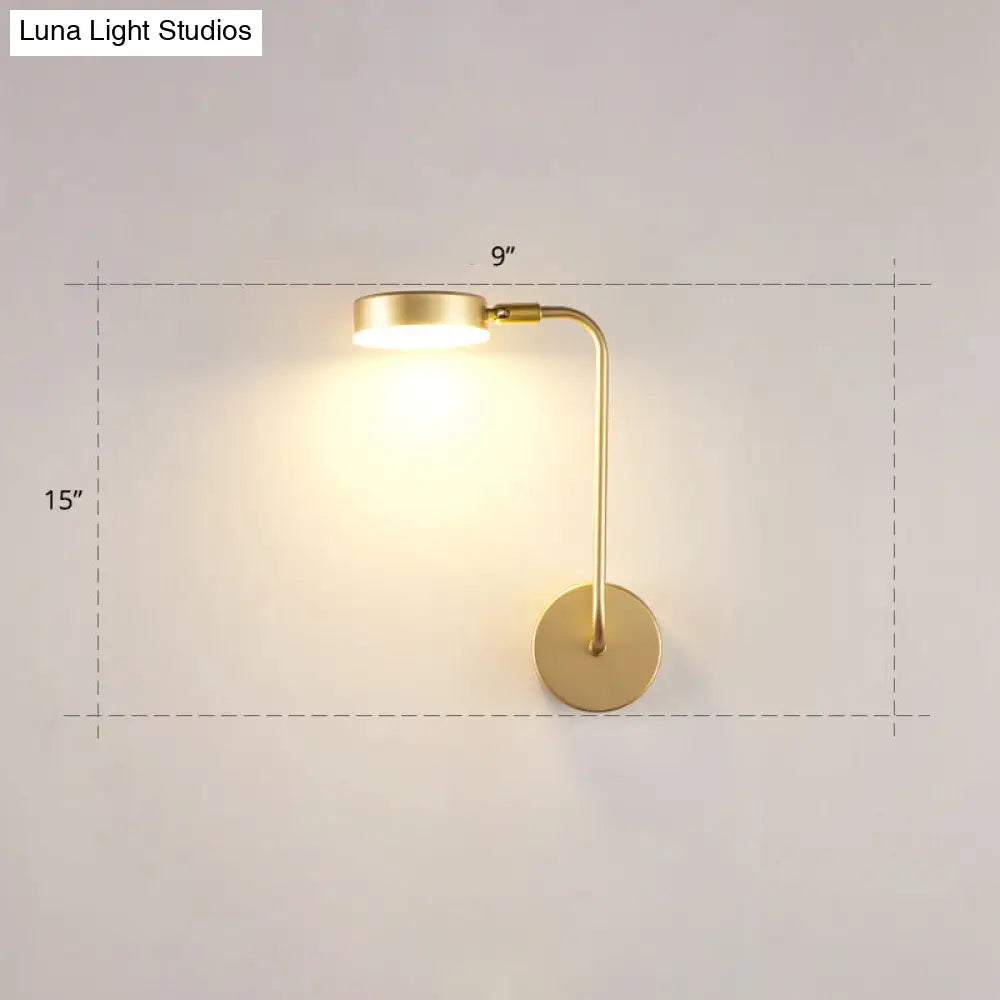 Golden Metal Led Sconce: Stylish Round Wall Mounted Lamp For Bedrooms