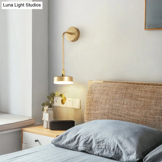 Golden Metal Led Sconce: Stylish Round Wall Mounted Lamp For Bedrooms