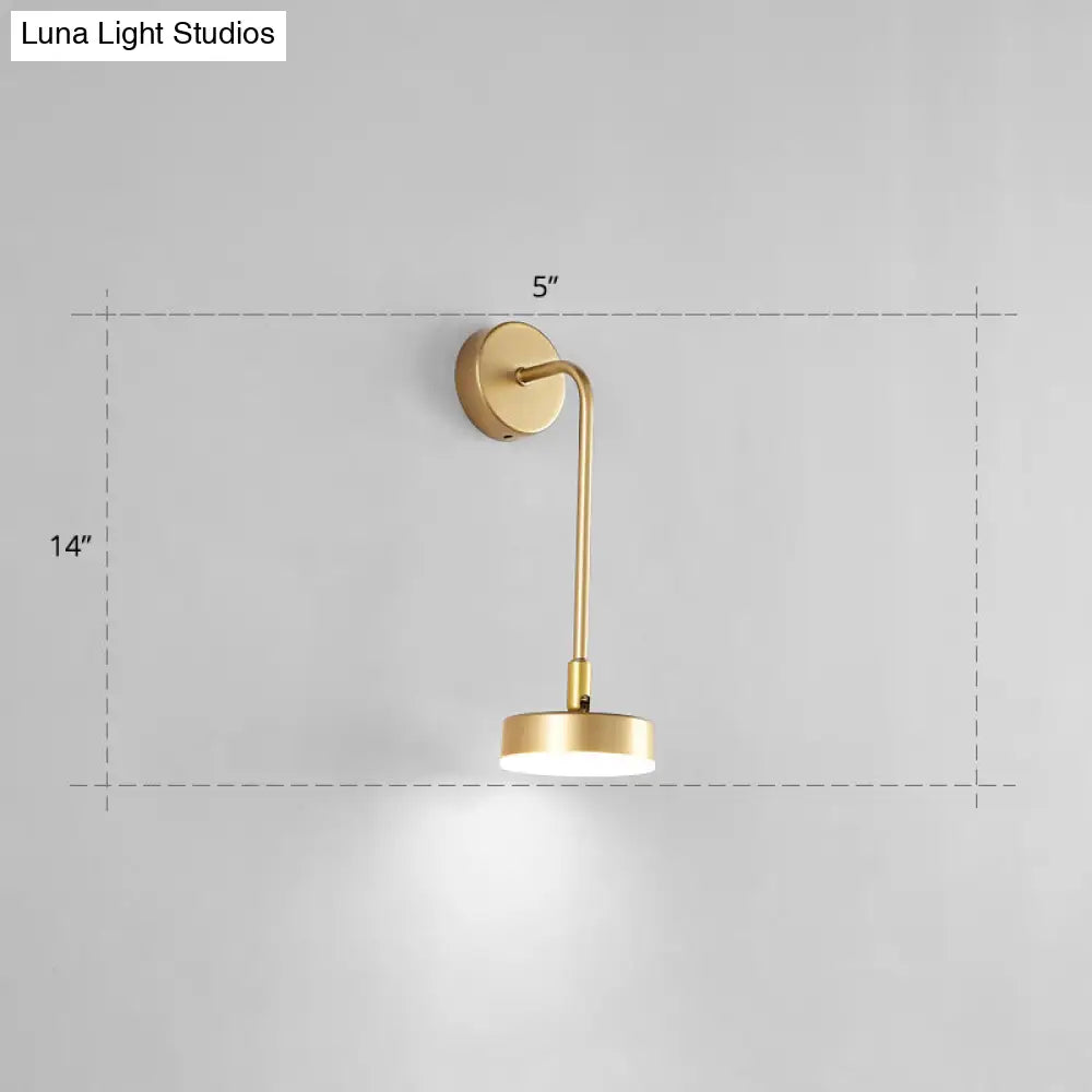 Golden Metal Led Sconce: Stylish Round Wall Mounted Lamp For Bedrooms