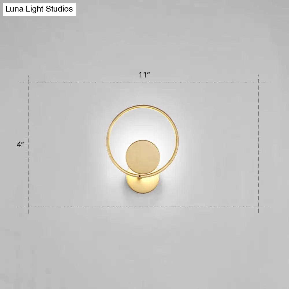 Golden Metal Led Sconce: Stylish Round Wall Mounted Lamp For Bedrooms