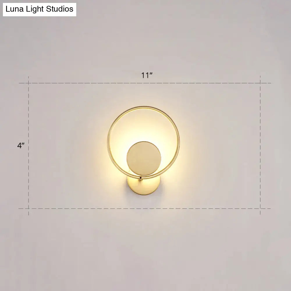 Golden Metal Led Sconce: Stylish Round Wall Mounted Lamp For Bedrooms